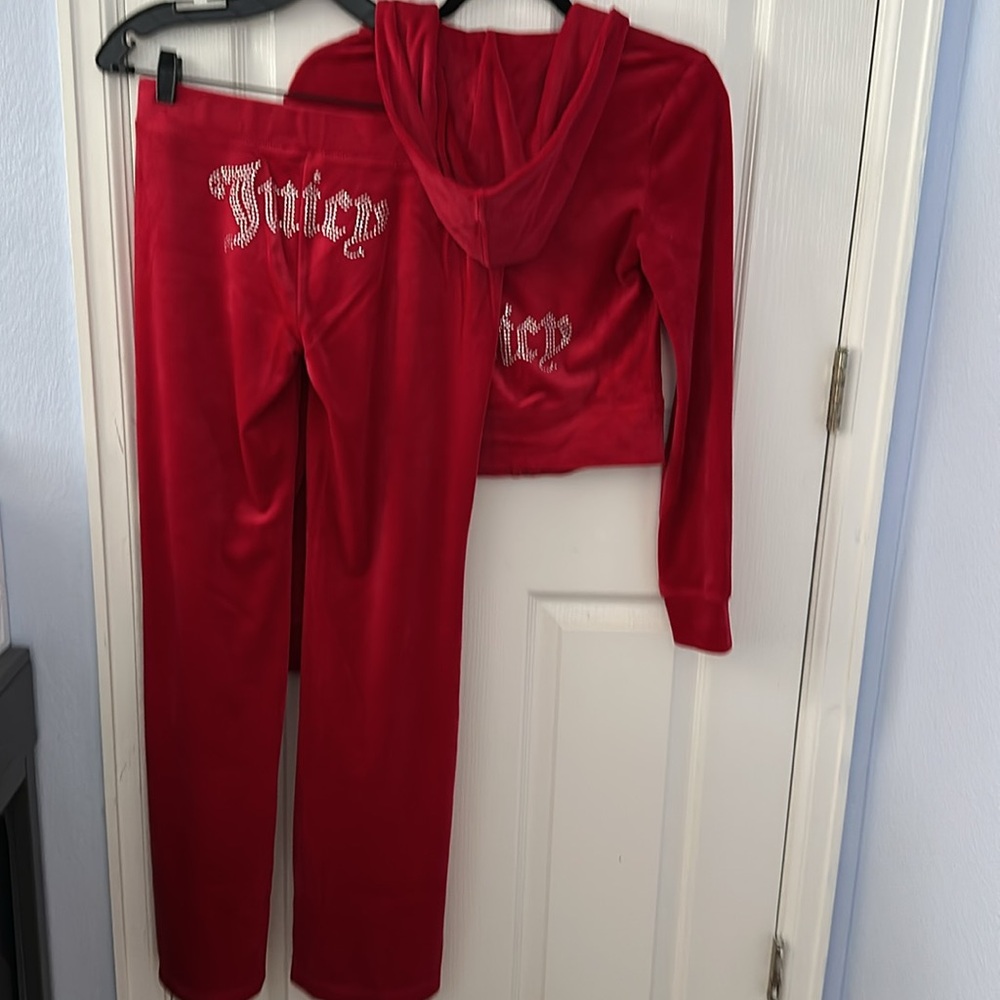 Juicy Couture Bling Velour Tracksuit Set in Red
